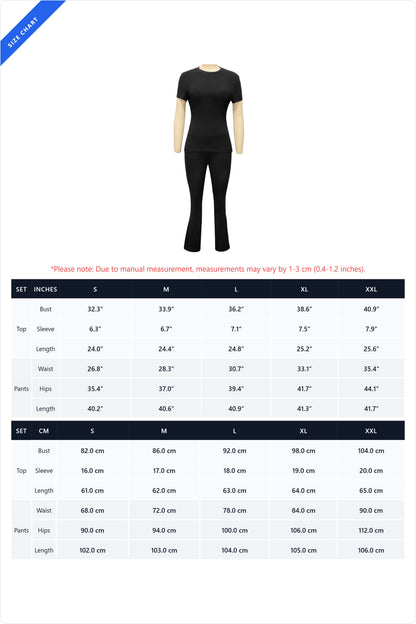 Fitted Short Sleeve Flare Pant Set