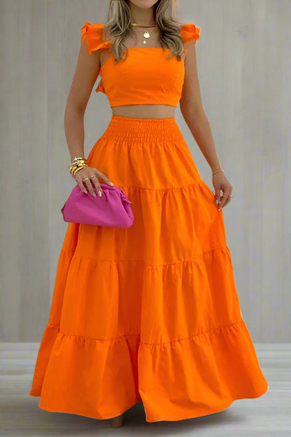 Cami Crop Top with High Waist Skirt Set