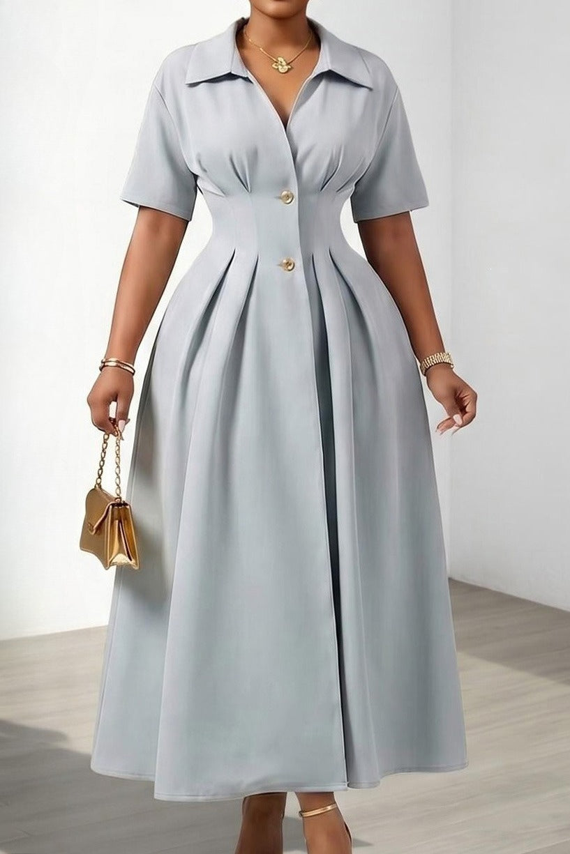 Tailored Collared Pleated A-Line Dress