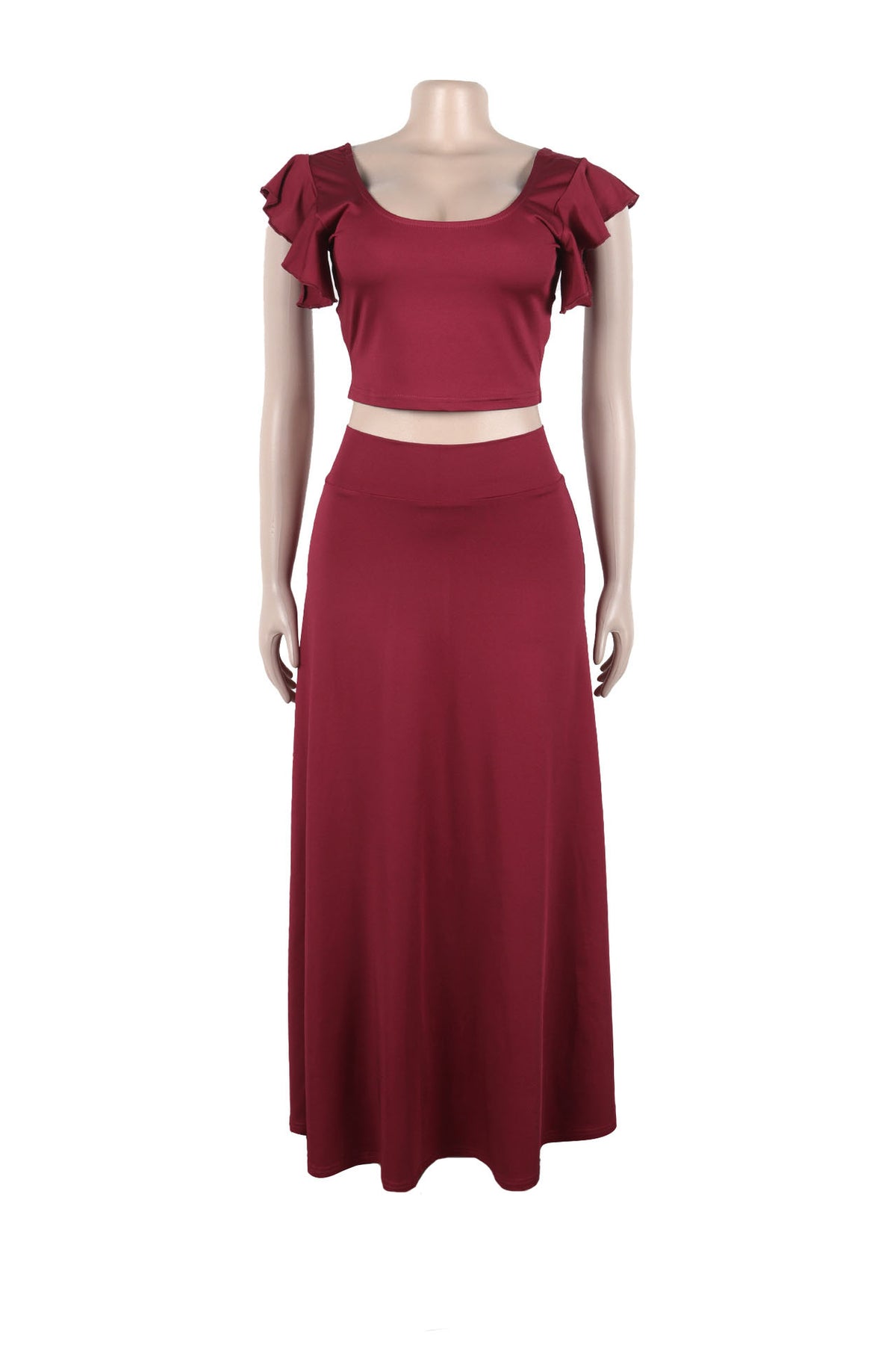 Elastic Solid Color Long Dress Two-Piece Set