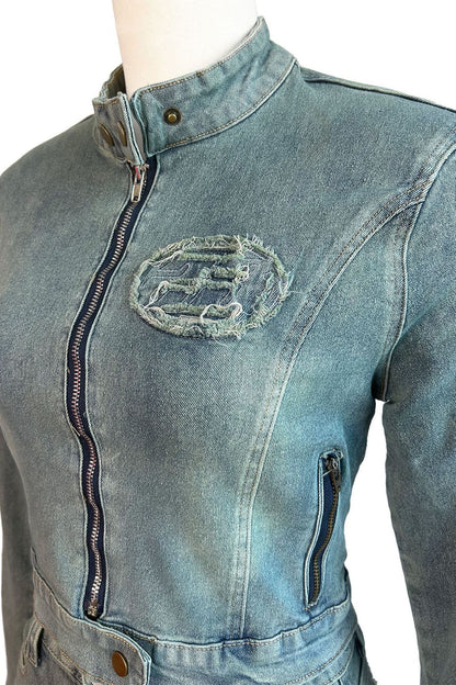 Vintage Wash Patch Denim Jacket