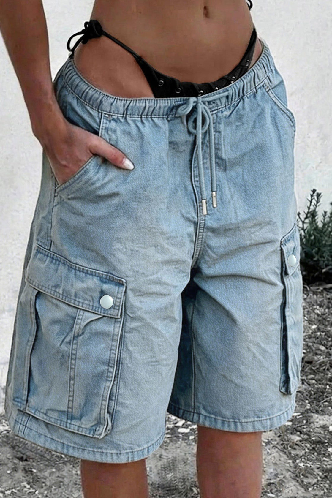 Baggy Drawstring Cargo Shorts
