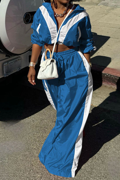 Color-Block Windbreaker & Wide-Leg Set