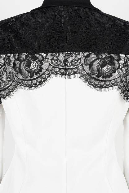 Lace Panel Slim Fit Blazer & Pants Set