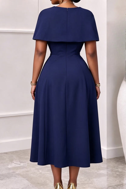 Elegant Cape Overlay A-Line Midi Dress