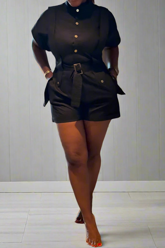 Button-Front Belted Romper