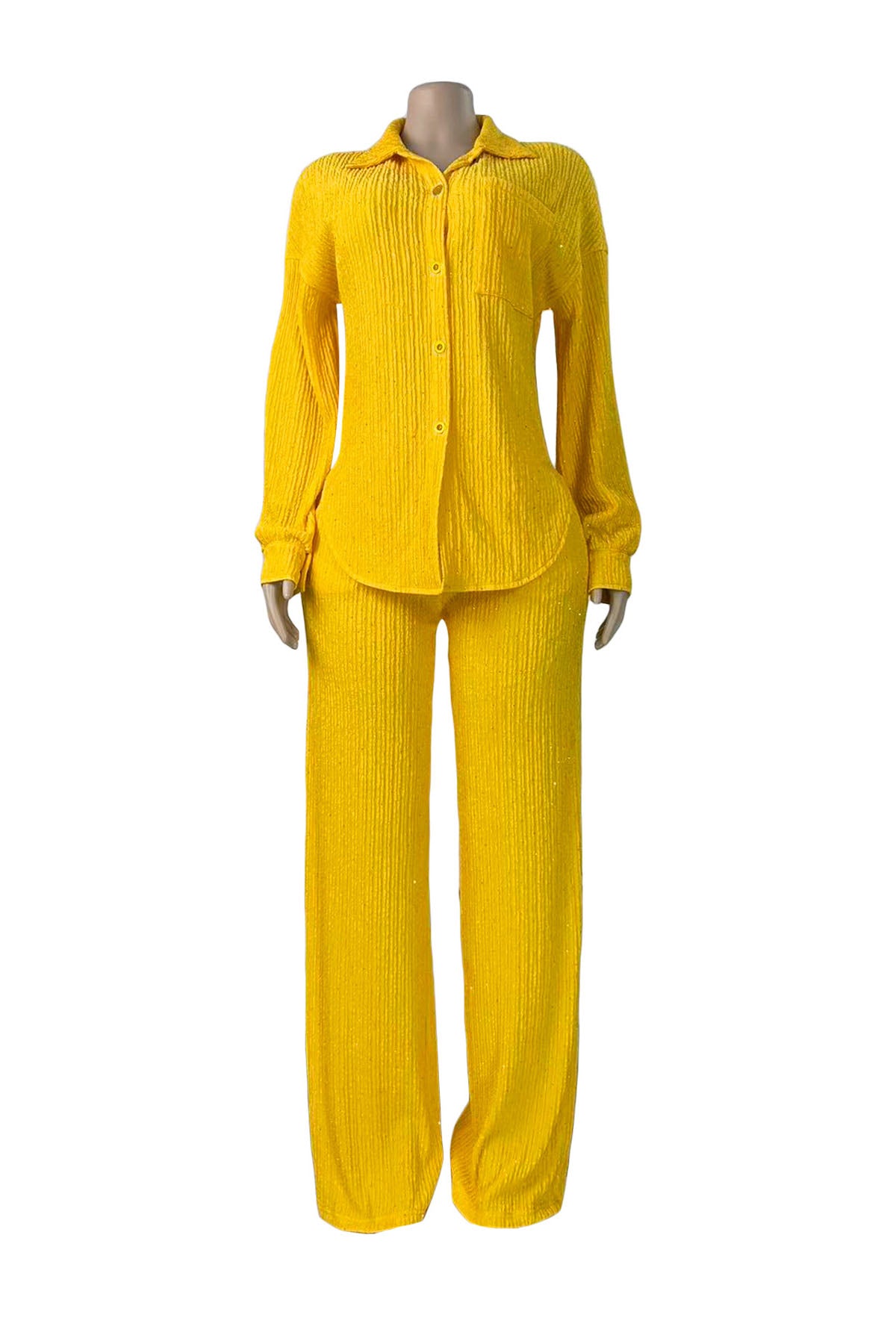 Textured Button-Down Shirt & Pants Set