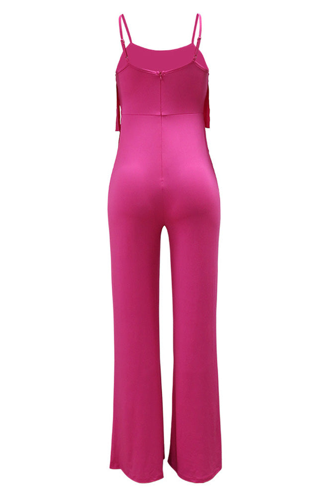 Solid Color Fringe Slim Jumpsuit