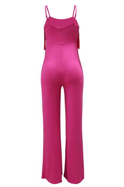 Solid Color Fringe Slim Jumpsuit