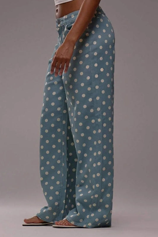 Polka Dot Non-Stretch Denim Jeans