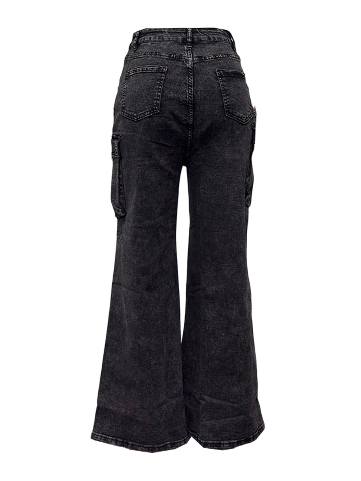 High-Rise Cargo Wide-Leg Utility Denim Jeans