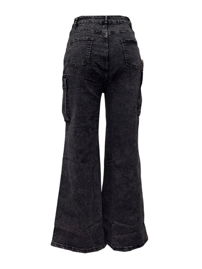 High-Rise Cargo Wide-Leg Utility Denim Jeans