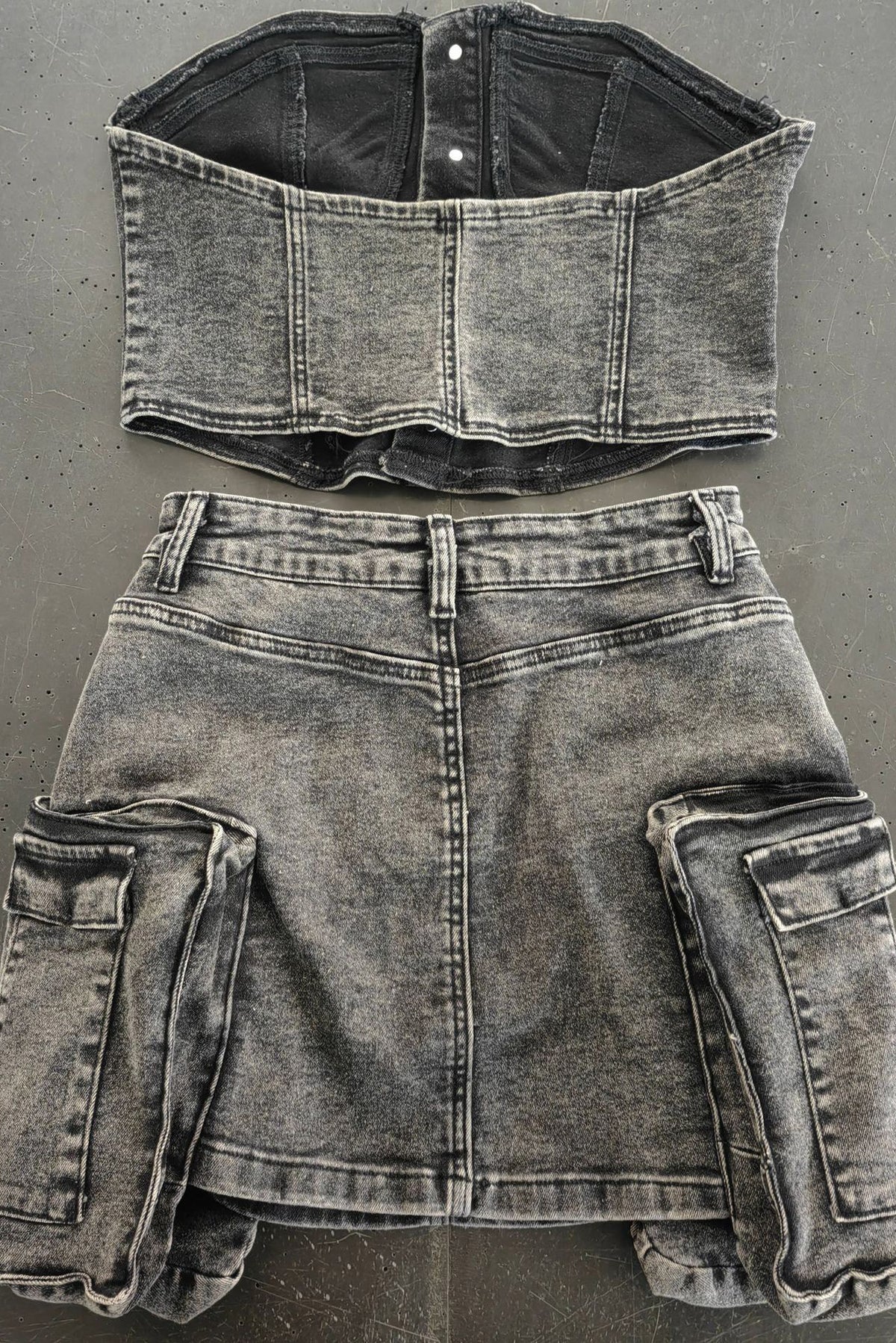 Denim Cargo Skirt Set