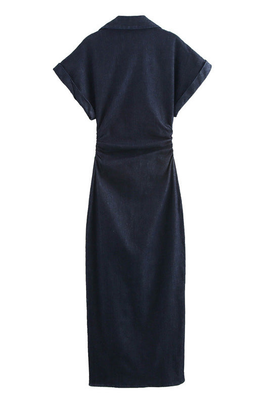Denim Button Short Sleeve Dress