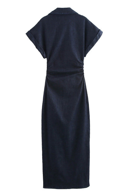 Denim Button Short Sleeve Dress