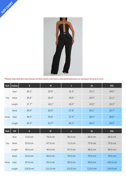 Strapless Gold Button Top & Fitted Pants Set