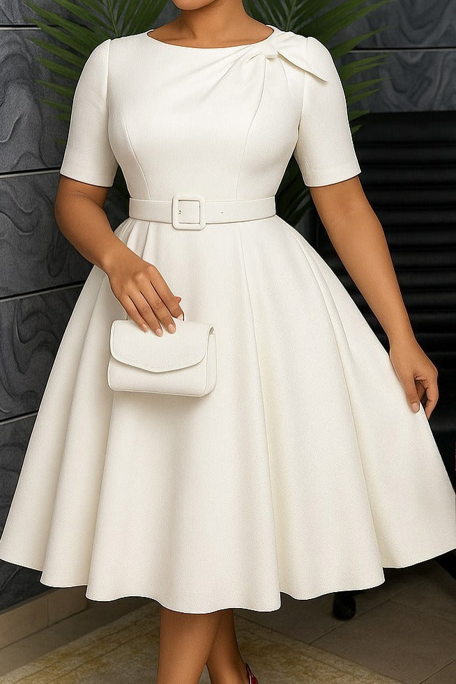Elegant Bow Accent A-Line Midi Dress