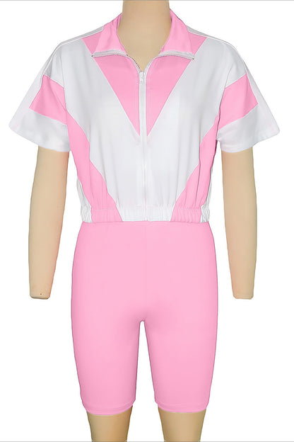 Color-Block Zip Crop Top & Biker Short Set