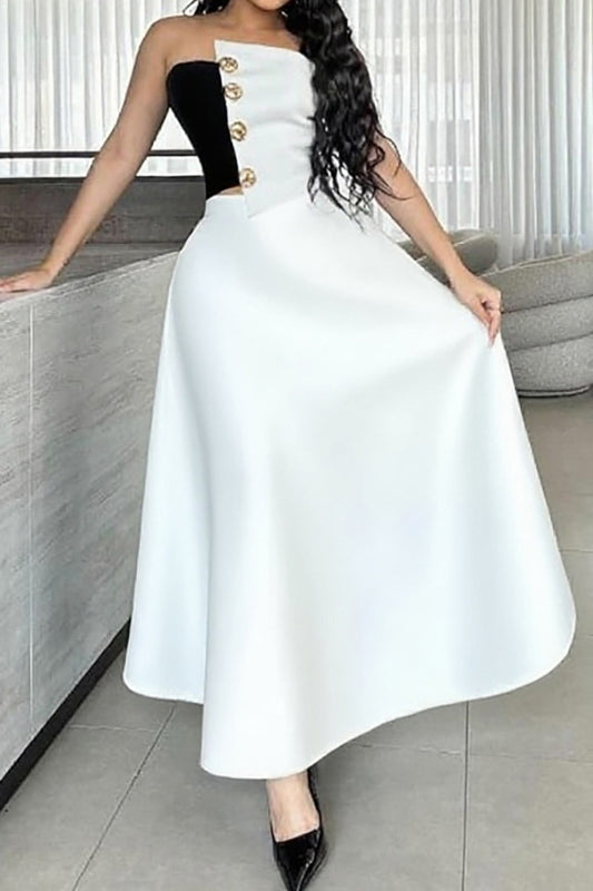 Colorblock Tube Top and A-Line Skirt Set