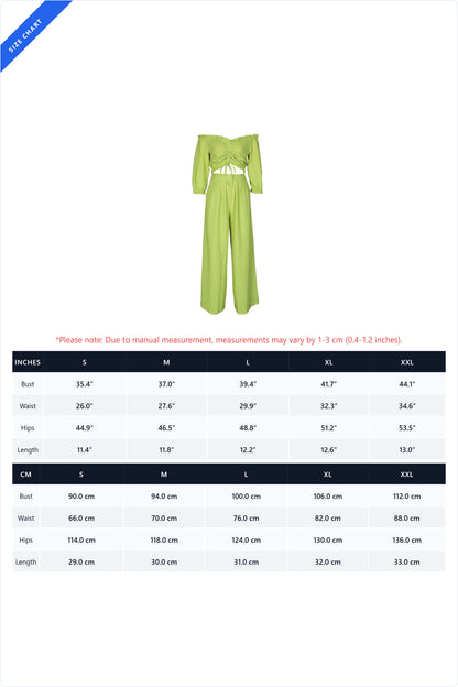 Textured Off-Shoulder Ruched Top & Wide Leg Pants Set