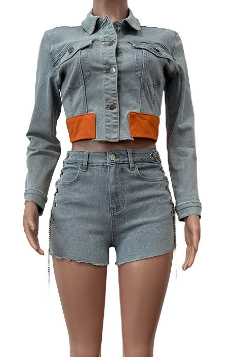 Chopped Denim Short Set
