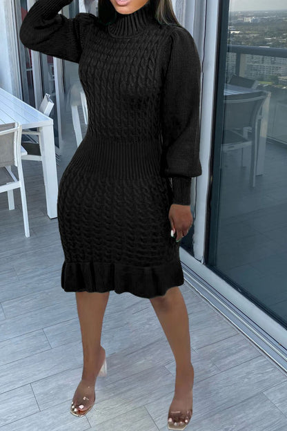 Ruffled Knitted Turtleneck Dresses