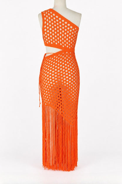 One-Shoulder Crochet Cutout Maxi Dress