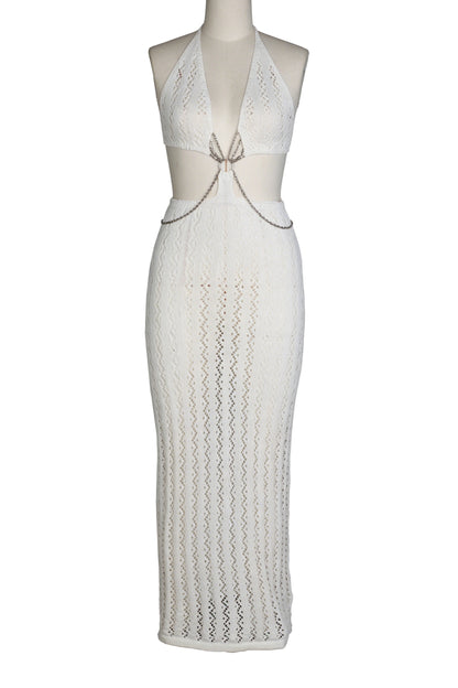 Chain-Linked Cutout Halter Crochet Maxi Dress