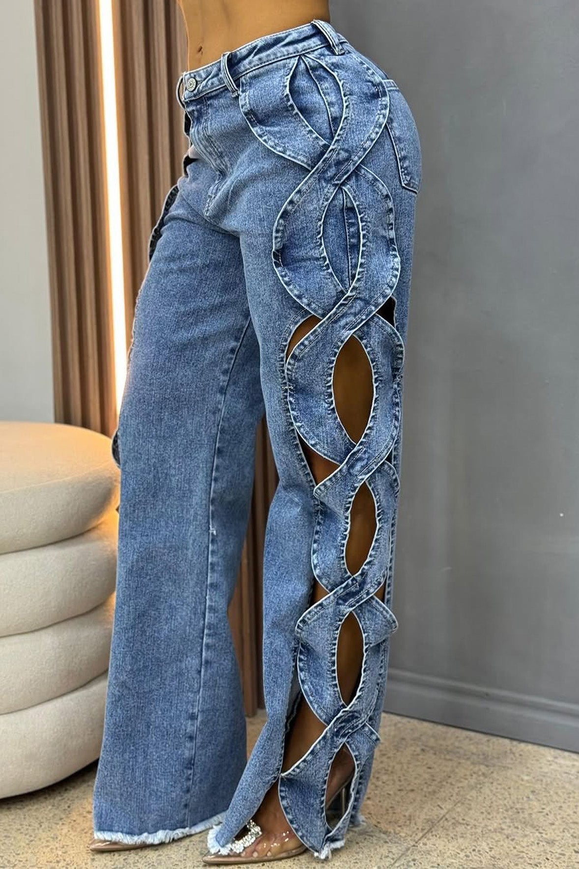 High-Waist Cut-out Jeans