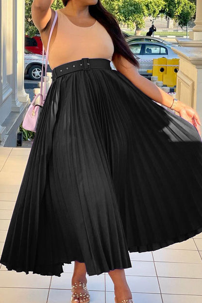 High Waist Pleated Midi Skirt