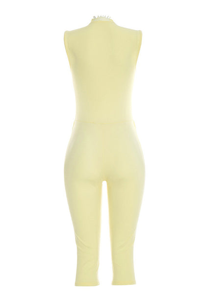Lace Trim Waistcoat Capri Jumpsuit