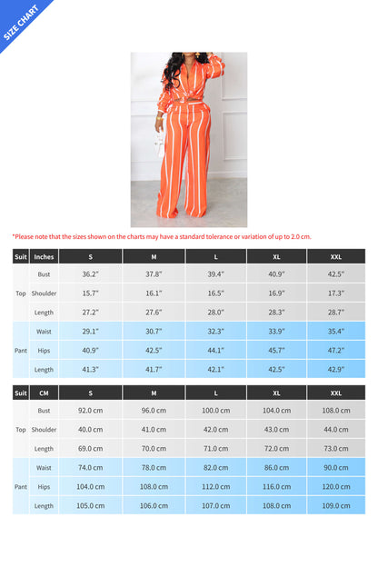 Long Sleeve Loose Printed Striped Shirt Set