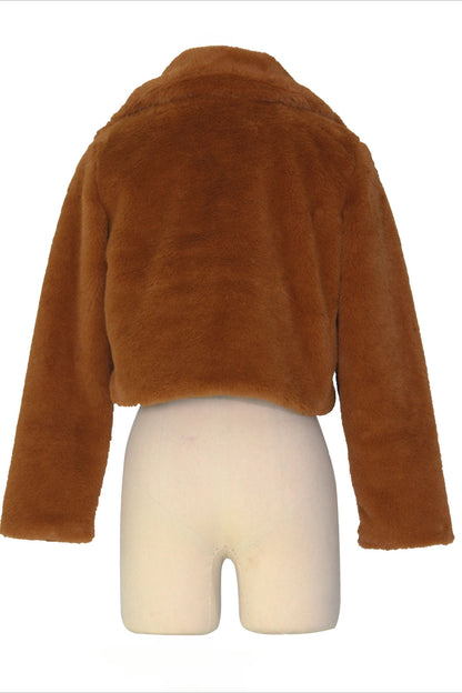 Faux Leather Lapel Short Jacket