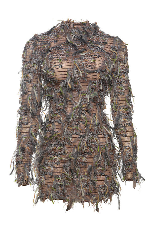 Multi-Color Fringe Mesh Mini Party Dress