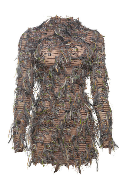Multi-Color Fringe Mesh Mini Party Dress