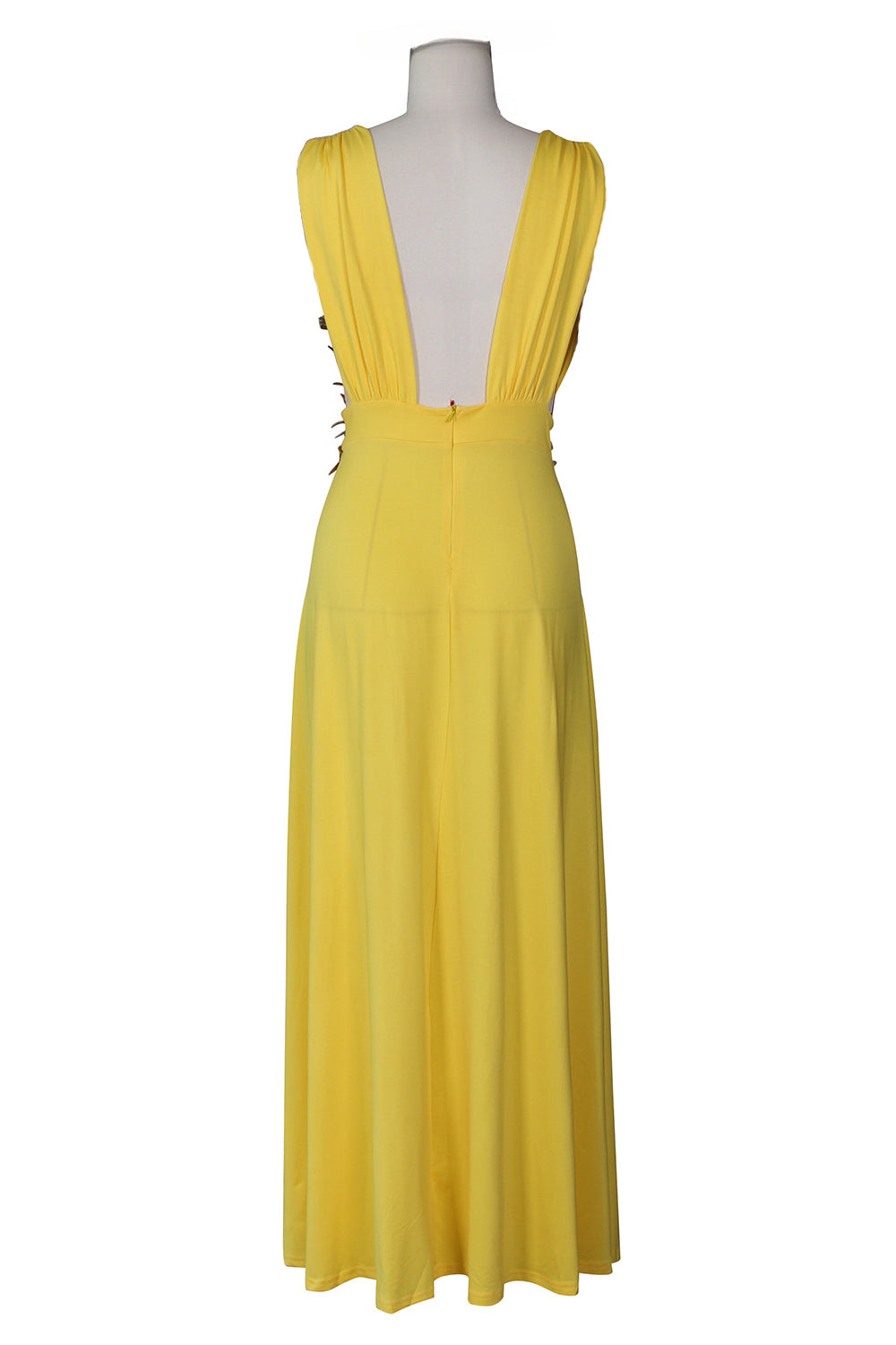 Open V-Neck Sleeveless Double Slit Maxi Dress