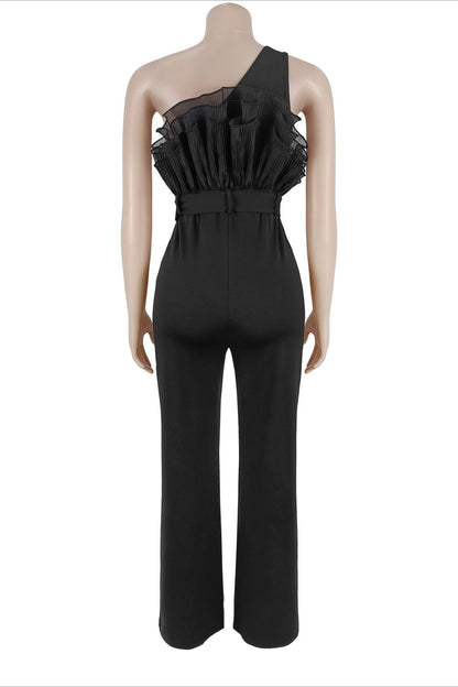 One Shoulder Ruffle Wide Leg Jumpsuit