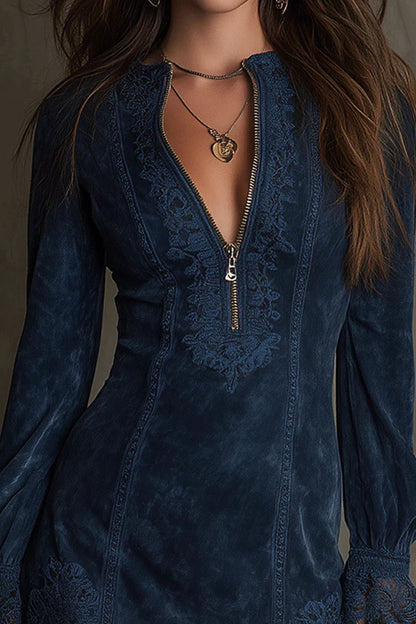 Elegant Embroidered Lace Mini Dress