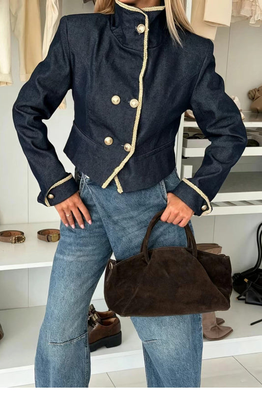 Contrast-Trim Cropped Military Jacket