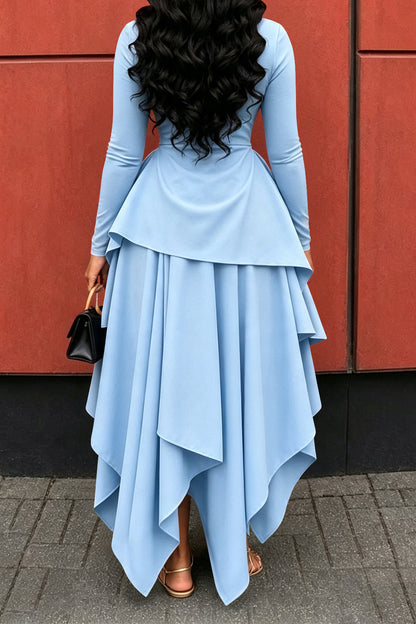 Long-Sleeve Ruffle Hem High-Low Dress
