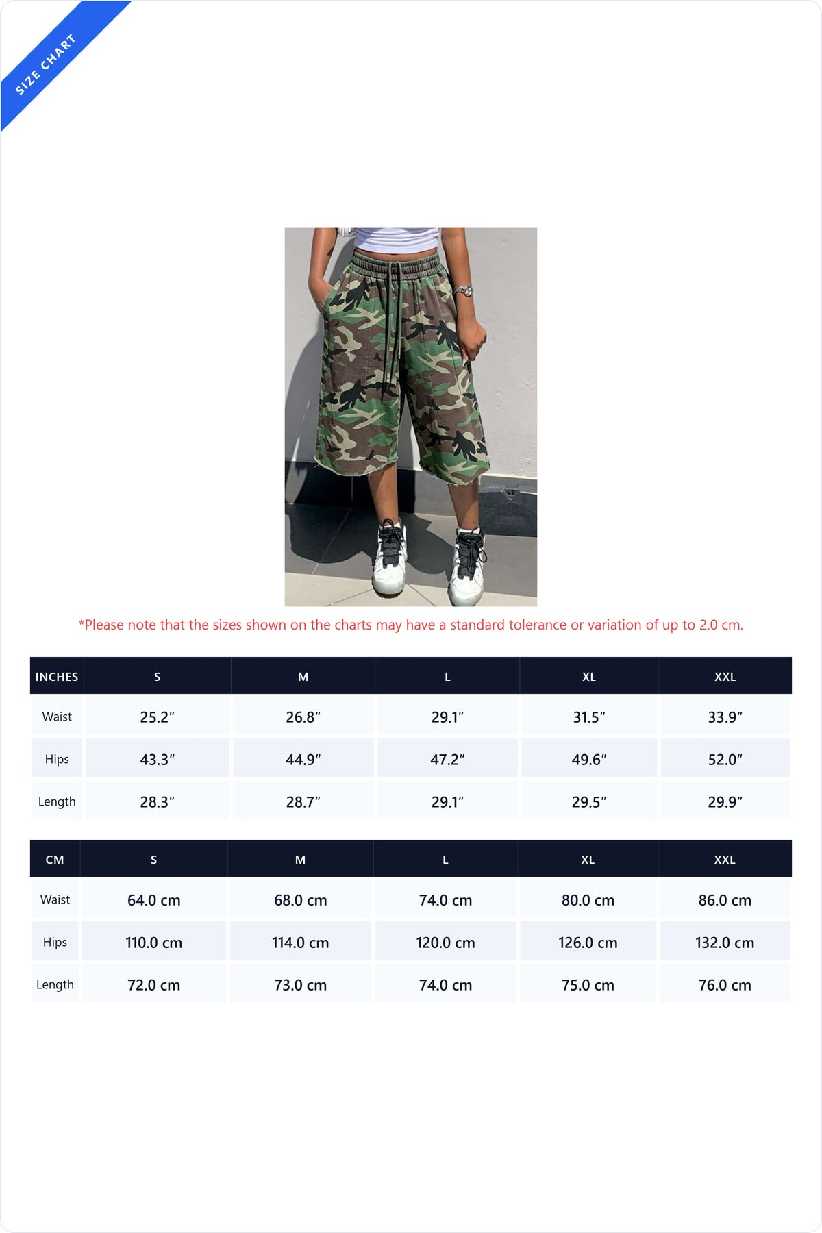 Baggy Drawstring Raw Hem Camo Shorts
