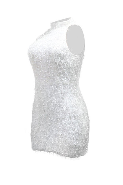 Sequin Embellished Textured Halter Mini Dress