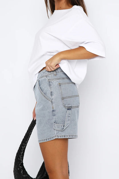 High-Waisted Relaxed Utility Denim Shorts