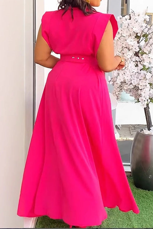 Solid Color Sleeveless Workwear Slit Dress Set
