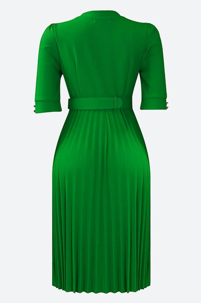 Elegant Half Sleeve O-Neck Solid Midi Dress