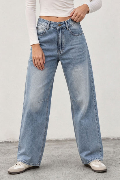 Non-Stretch Paneled Straight Leg Jeans