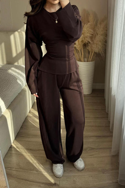 Tie-Waist Peplum Blouse & Trouser Set