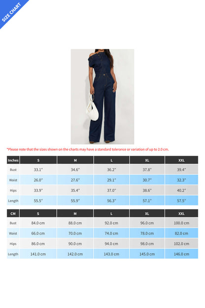 Strapless Off-Shoulder Fitted Denim Jumpsuit