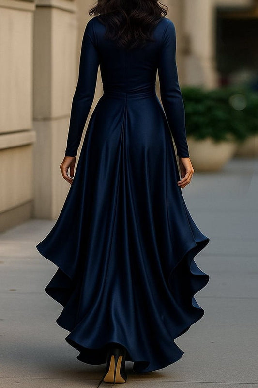 Solid V Neck Ruffle Waist Maxi Dress