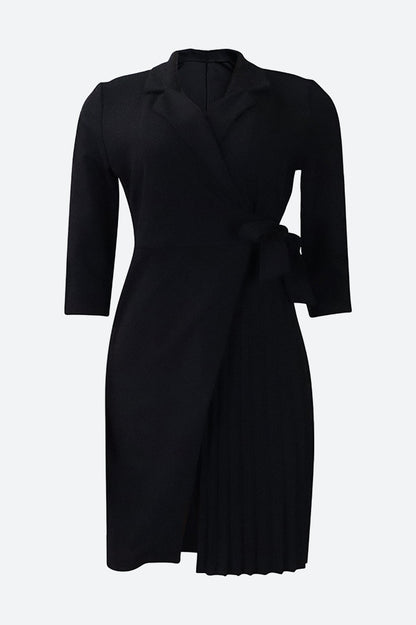 Three-Quarter Sleeves Tie Waist Mini Dresses